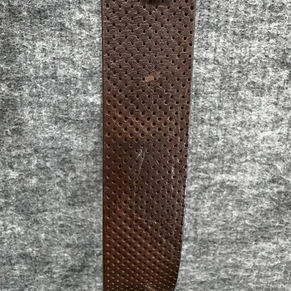 Canali Leather Belt Mens 46 Brown Perforated Silver Buckle Italy 115 130